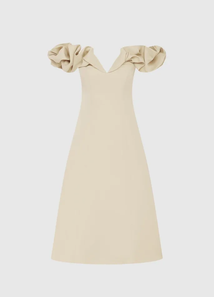 Dresses and Jumpsuits Women LEO LIN Annie Off Shoulder Frill Midi Dress 8211 Champagne