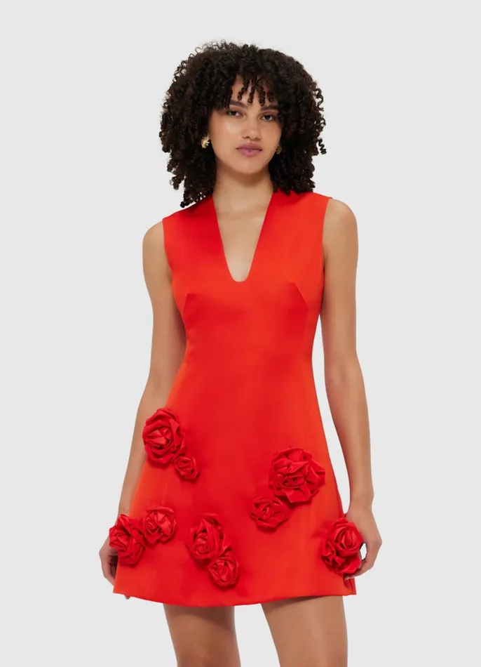 Dresses and Jumpsuits Women LEO LIN Briana V Neck Mini Dress 8211 Scarlet
