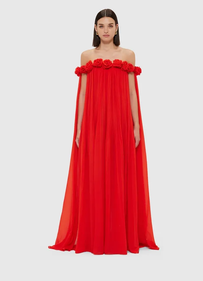 Dresses and Jumpsuits Women LEO LIN Camilla Draped Floor Length Dress 8211 Scarlet