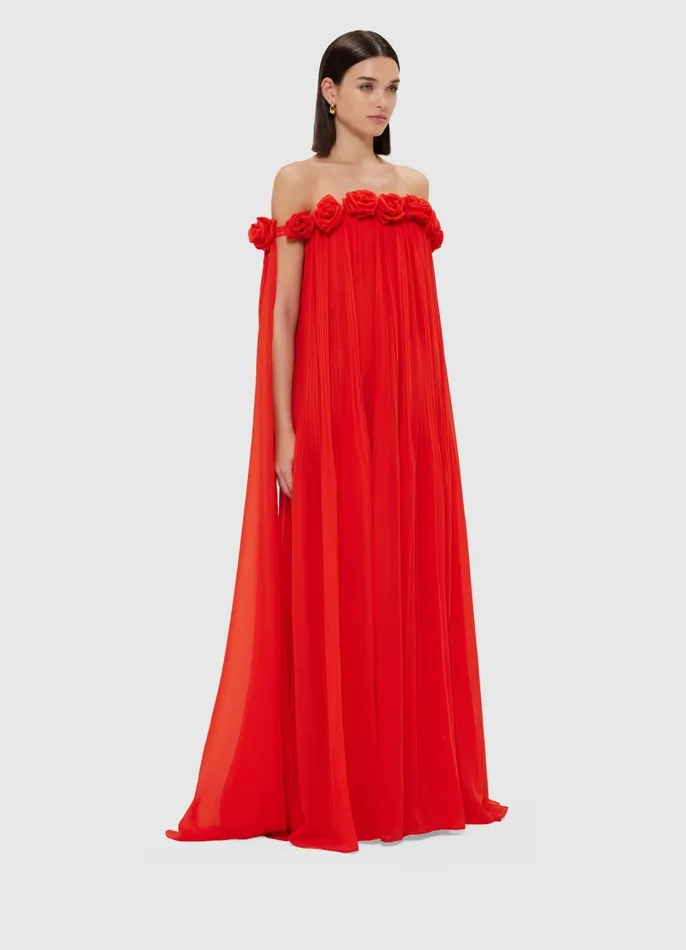 Dresses and Jumpsuits Women LEO LIN Camilla Draped Floor Length Dress 8211 Scarlet