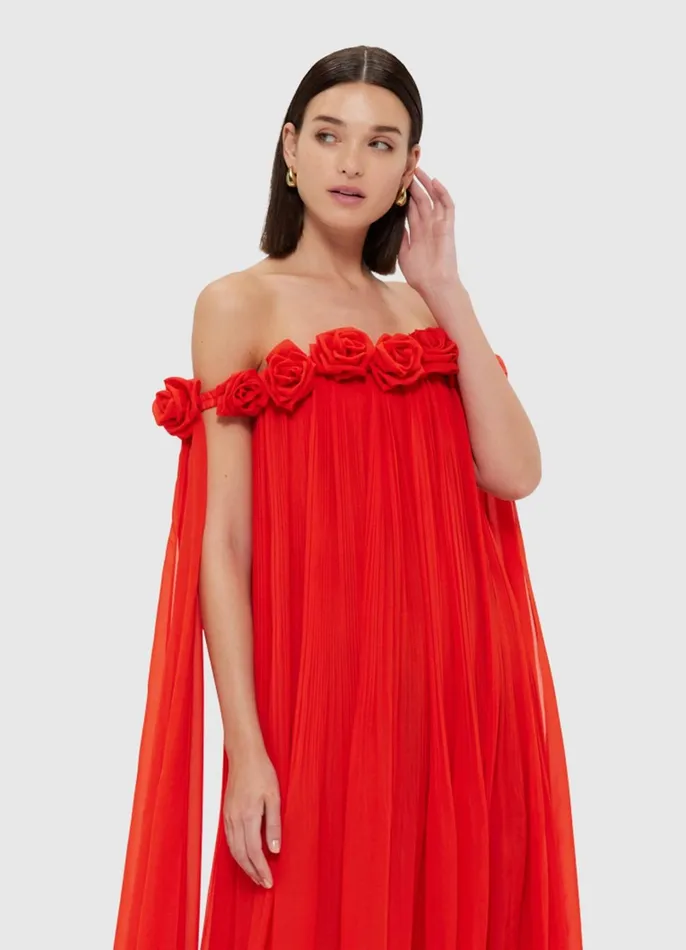 Dresses and Jumpsuits Women LEO LIN Camilla Draped Floor Length Dress 8211 Scarlet