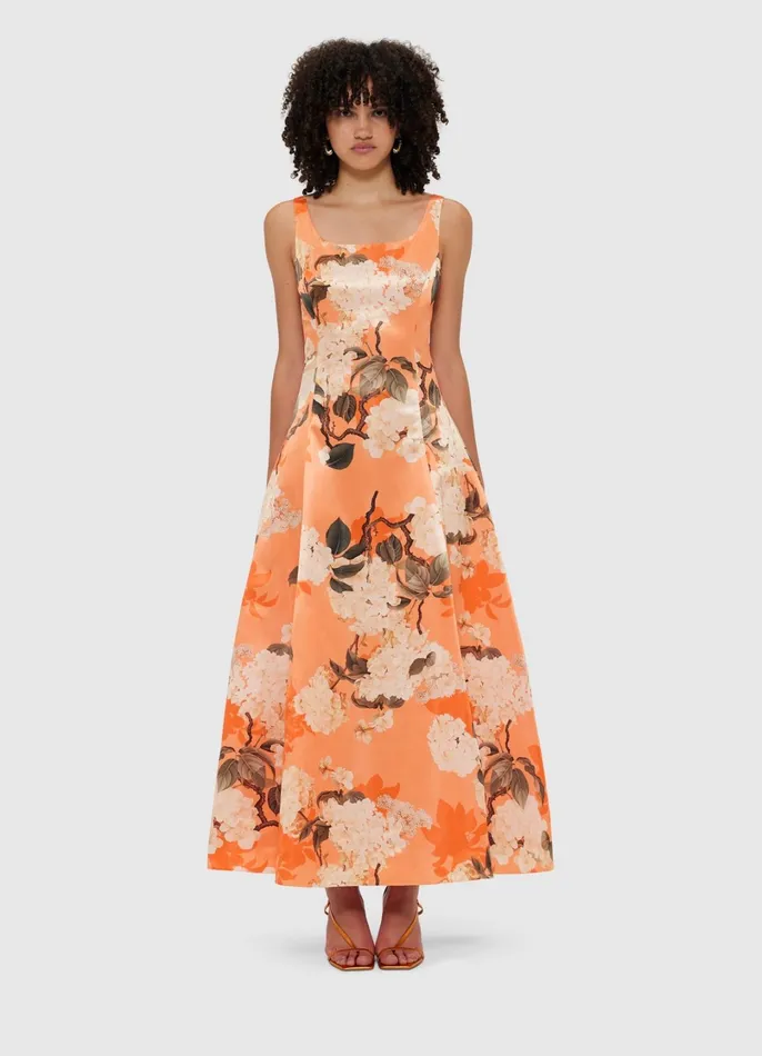 Dresses and Jumpsuits Women LEO LIN Charlotte Maxi Dress 8211 Hydrangea Print In Tangerine