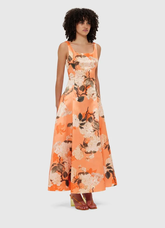 Dresses and Jumpsuits Women LEO LIN Charlotte Maxi Dress 8211 Hydrangea Print In Tangerine
