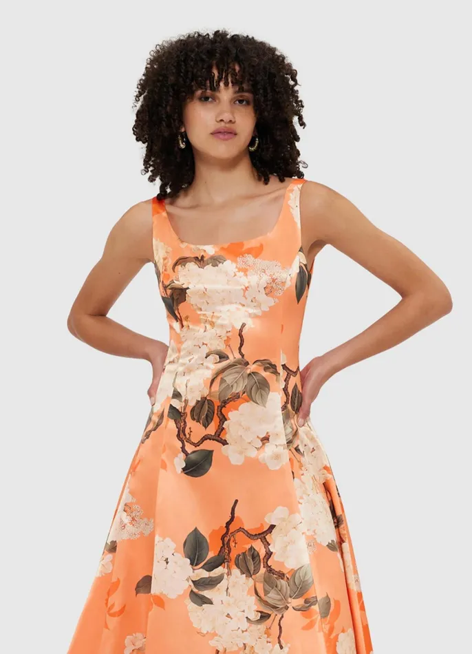 Dresses and Jumpsuits Women LEO LIN Charlotte Maxi Dress 8211 Hydrangea Print In Tangerine
