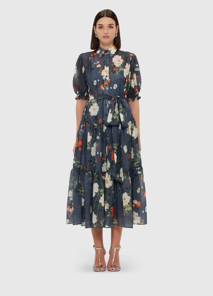 Dresses and Jumpsuits Women LEO LIN Ellie Bishop Sleeve Midi Dress 8211 Pear Blossom Print