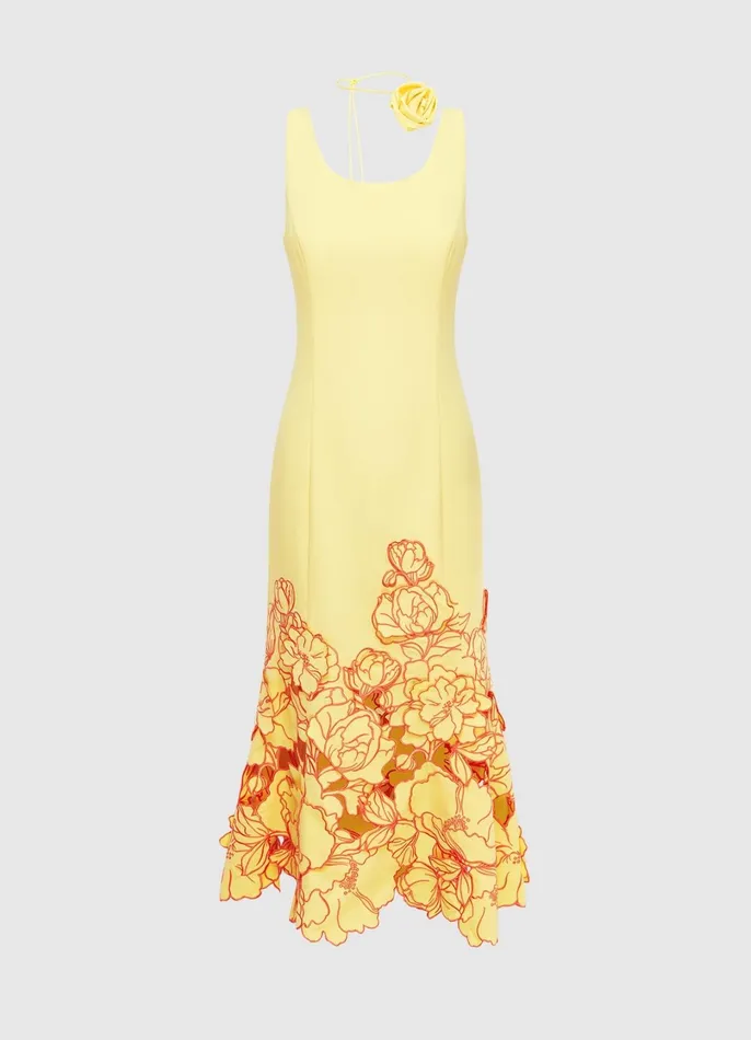 Dresses and Jumpsuits Women LEO LIN Emily Appliqu Midi Dress 8211 Sorbet Yellow
