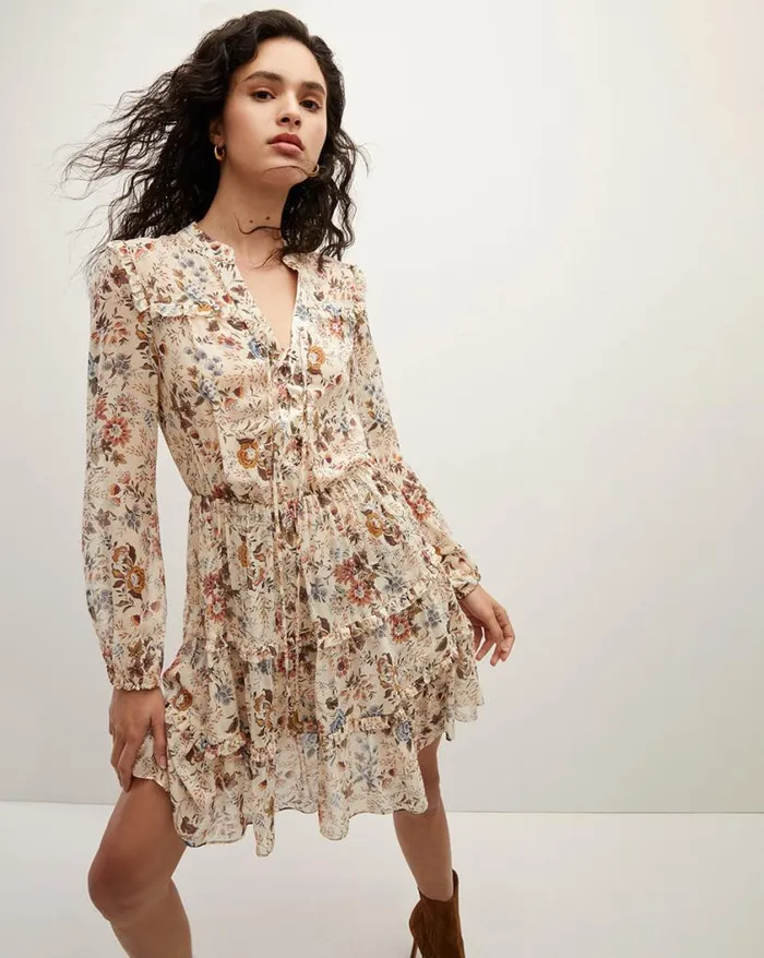 Dresses Shop Veronica Beard Justine Floral SilkGeorgette Dress Ecru Multi