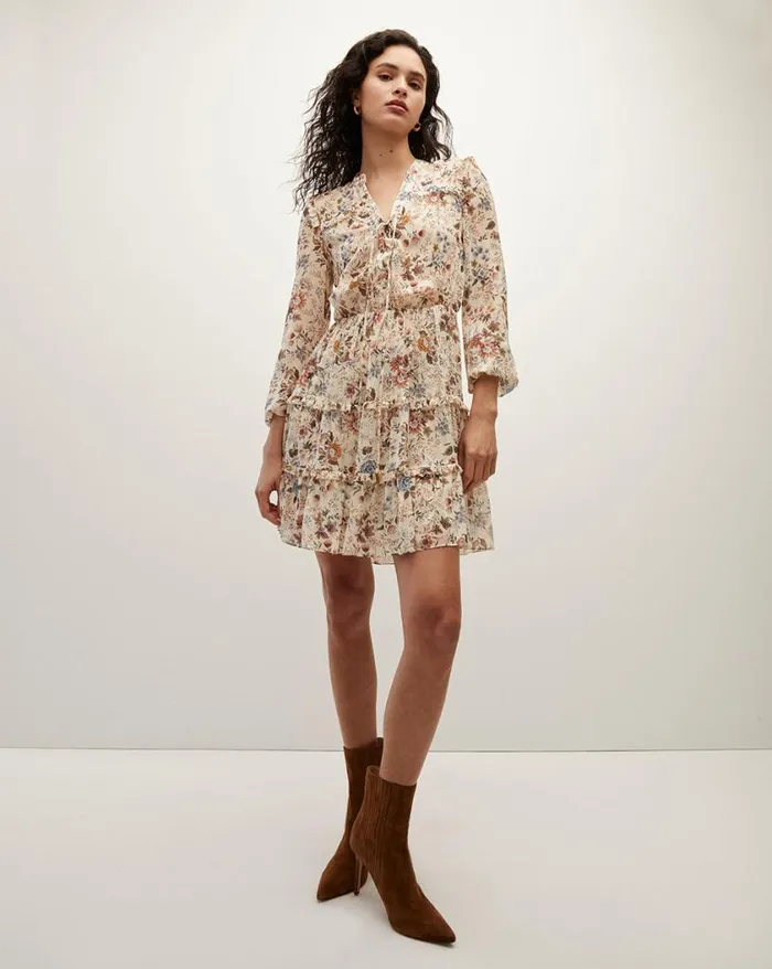 Dresses Shop Veronica Beard Justine Floral SilkGeorgette Dress Ecru Multi