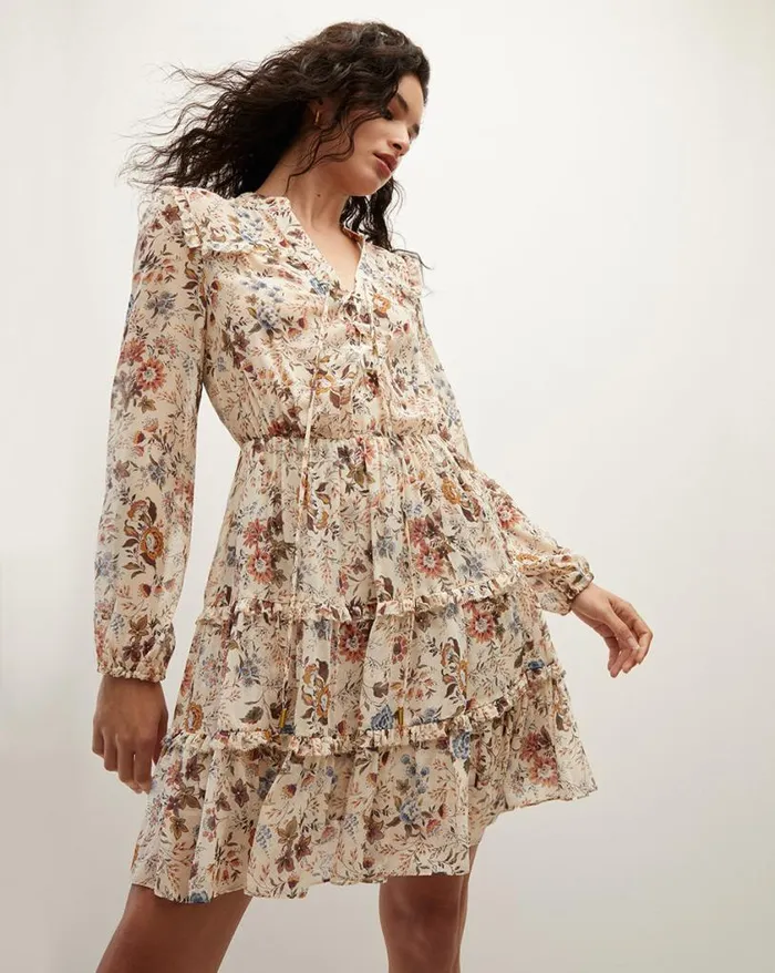 Dresses Shop Veronica Beard Justine Floral SilkGeorgette Dress Ecru Multi