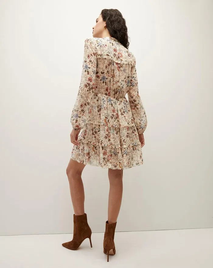 Dresses Shop Veronica Beard Justine Floral SilkGeorgette Dress Ecru Multi
