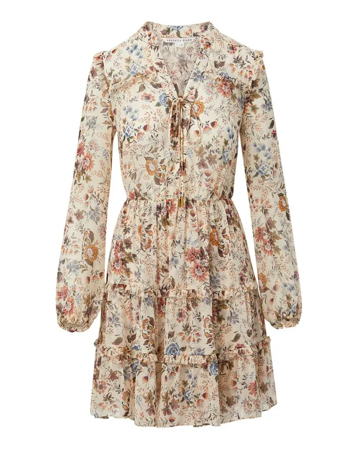 Dresses Shop Veronica Beard Justine Floral SilkGeorgette Dress Ecru Multi