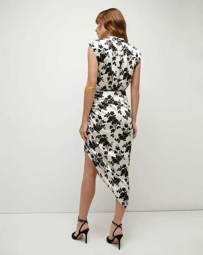 Dresses Shop Veronica Beard Kendall StretchSilk Floral Charmeuse Dress Ivoryblack