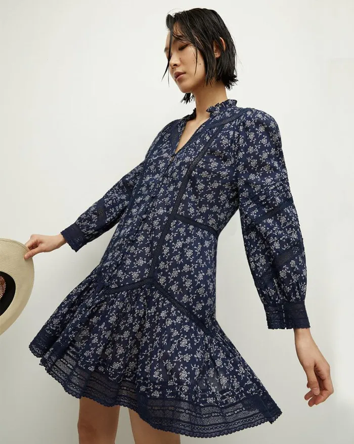 Dresses Shop Veronica Beard Nayari CottonVoile Dress Marineoffwhite
