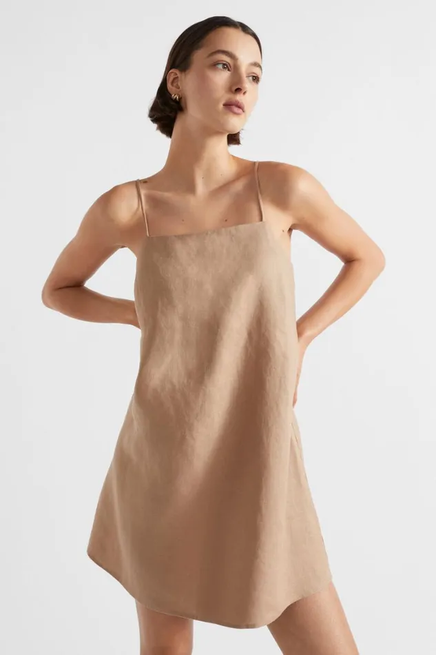 Dresses Woman Seed Heritage Core Linen A Line Mini Dress Barley