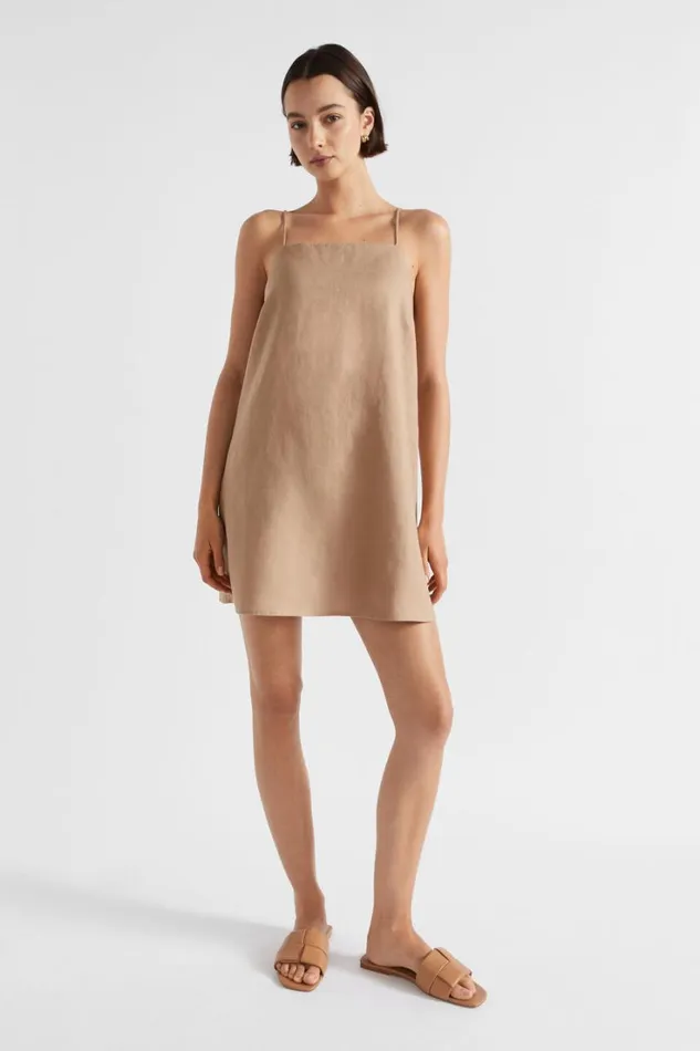 Dresses Woman Seed Heritage Core Linen A Line Mini Dress Barley