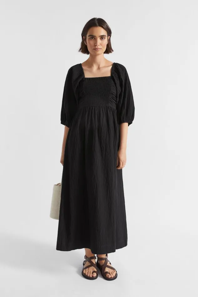 Dresses Woman Seed Heritage Cotton Crinkle Midi Dress Black