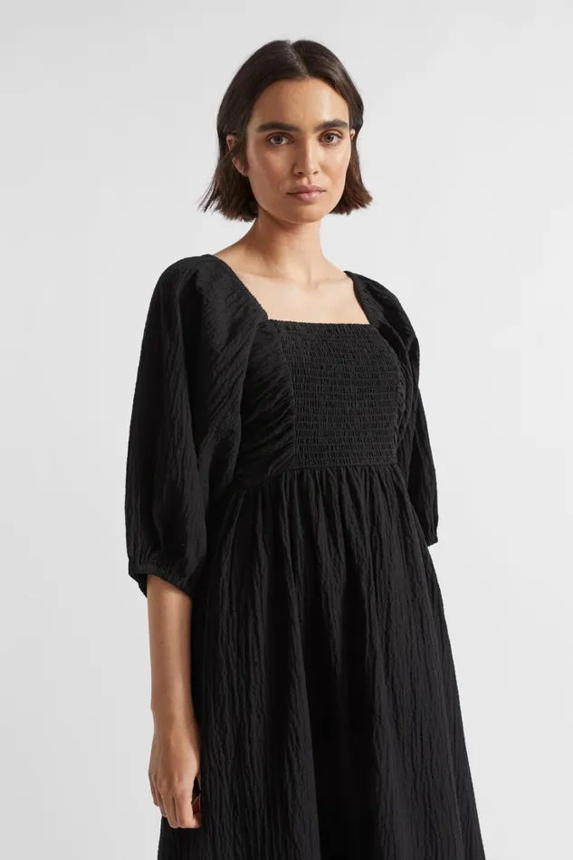 Dresses Woman Seed Heritage Cotton Crinkle Midi Dress Black