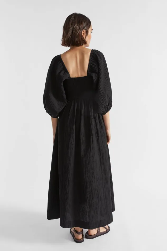 Dresses Woman Seed Heritage Cotton Crinkle Midi Dress Black