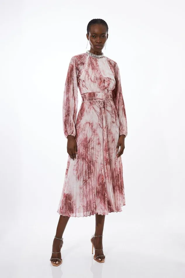 Dresses Women Karen Millen Abstract Floral Crystal Embellished Woven Maxi Dress Pink Dresses Women Karen Millen Abstract Floral Crystal Embellished Woven Maxi Dress Pink