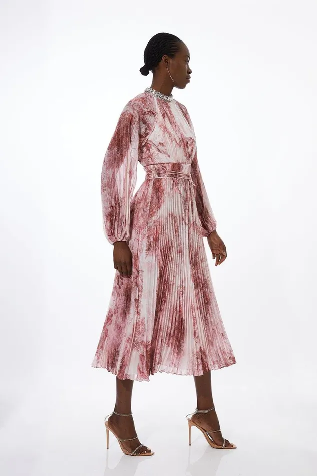 Dresses Women Karen Millen Abstract Floral Crystal Embellished Woven Maxi Dress Pink