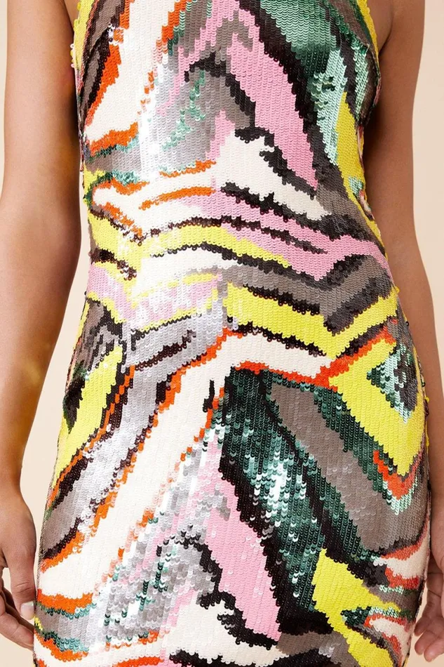 Dresses Women Karen Millen Abstract Sequin Embellished Woven Racer Mini Dress Multi