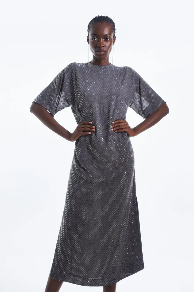 Dresses Women Karen Millen All Over Embellished Georgette Woven Maxi Dress Stone Dresses Women Karen Millen All Over Embellished Georgette Woven Maxi Dress Stone
