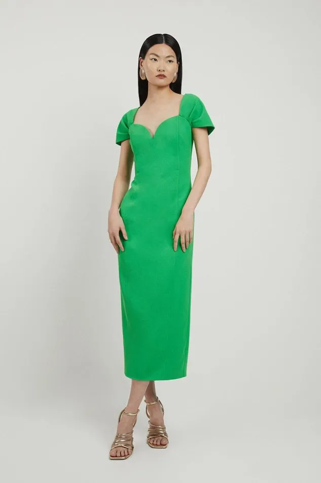 Dresses Women Karen Millen Bardot Satin Back Crepe Woven Midi Dress Green