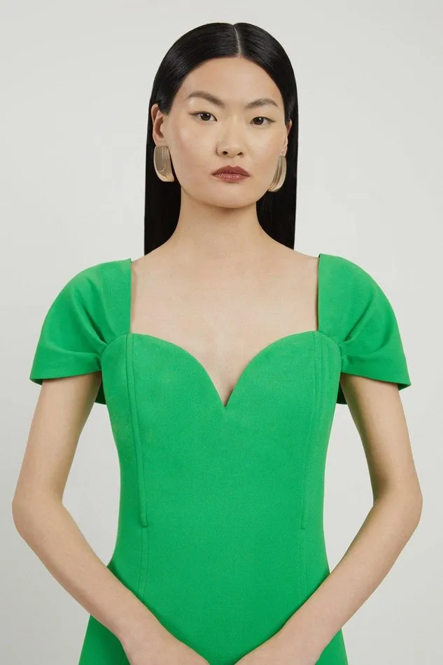 Dresses Women Karen Millen Bardot Satin Back Crepe Woven Midi Dress Green