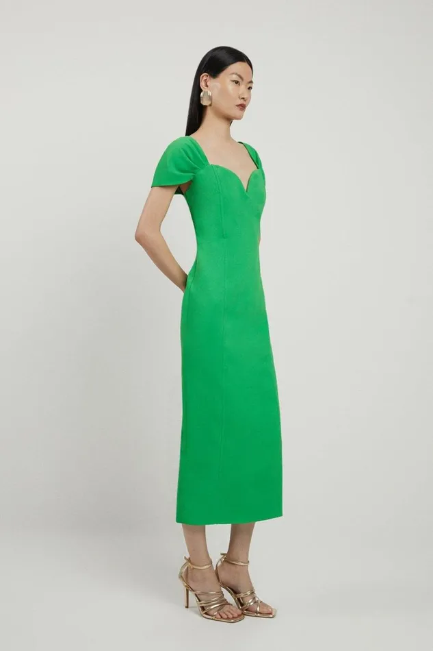 Dresses Women Karen Millen Bardot Satin Back Crepe Woven Midi Dress Green