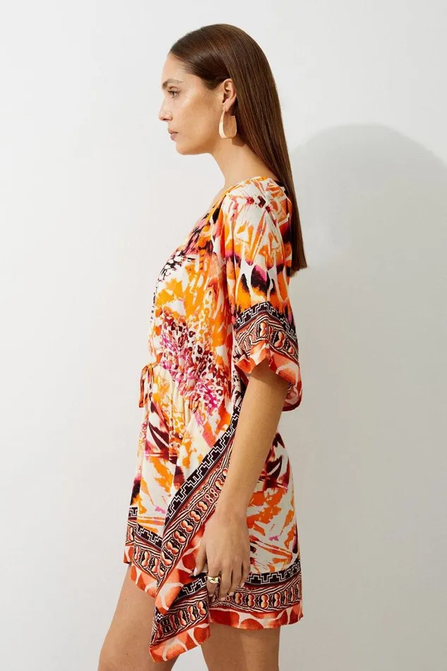 Dresses Women Karen Millen Beach Mirrored Animal Kimono Mini Dress Orange