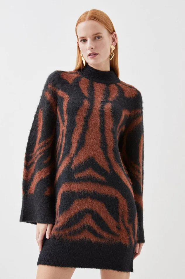 Dresses Women Karen Millen Brushed Jacquard Knit Mini Dress Multi