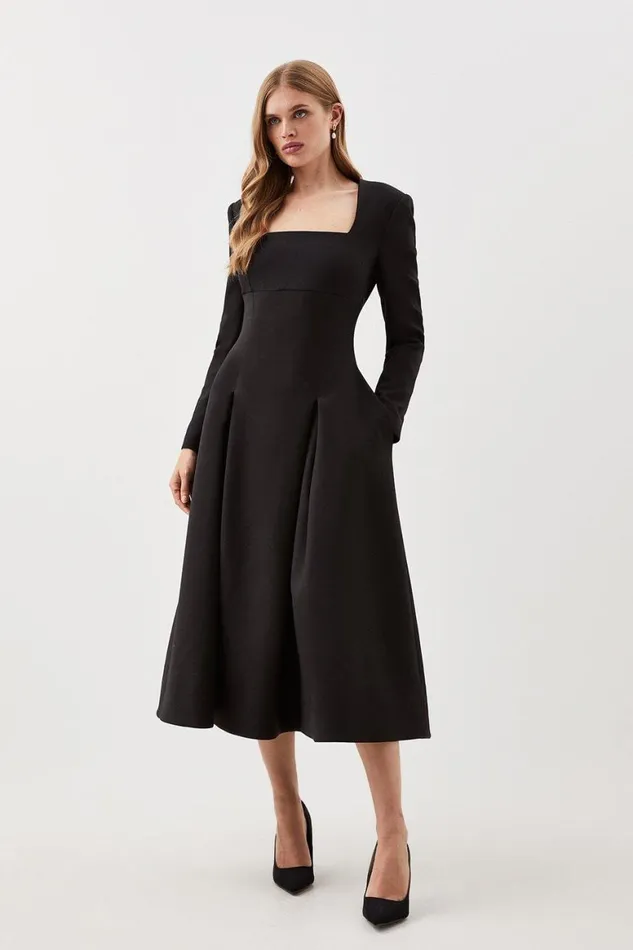 Dresses Women Karen Millen Clean Tailored Sweetheart Neckline Midi Dress Black Dresses Women Karen Millen Clean Tailored Sweetheart Neckline Midi Dress Black