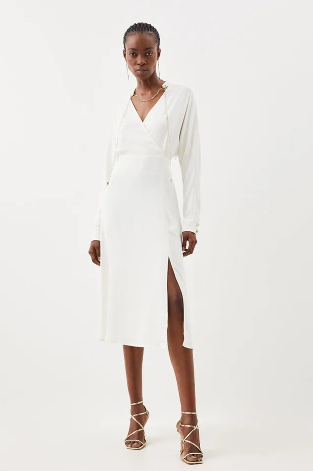 Dresses Women Karen Millen Collar Detail Wrap Front Long Sleeve Midi Dress Cream Dresses Women Karen Millen Collar Detail Wrap Front Long Sleeve Midi Dress Cream