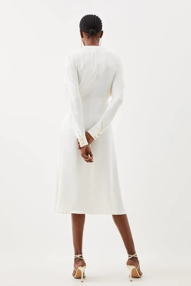 Dresses Women Karen Millen Collar Detail Wrap Front Long Sleeve Midi Dress Cream