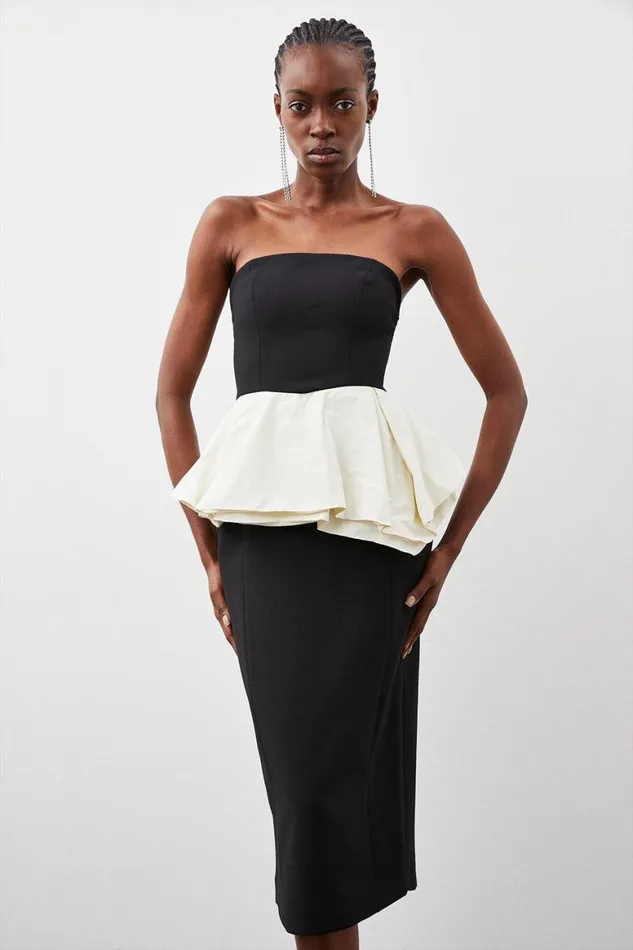 Dresses Women Karen Millen Compact Stretch Double Ruffle Bandeau Midi Dress Mono Dresses Women Karen Millen Compact Stretch Double Ruffle Bandeau Midi Dress Mono