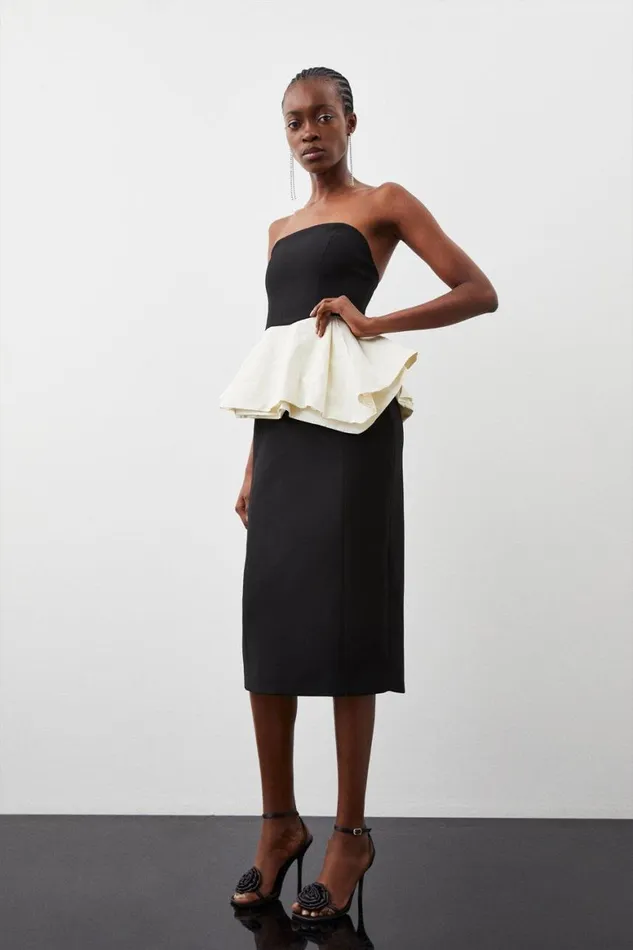 Dresses Women Karen Millen Compact Stretch Double Ruffle Bandeau Midi Dress Mono