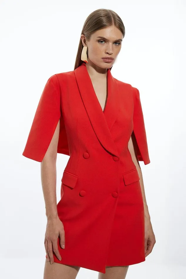 Dresses Women Karen Millen Compact Stretch Tailored Tuxedo Cape Sleeve Mini Blazer Dress Tomato Red Dresses Women Karen Millen Compact Stretch Tailored Tuxedo Cape Sleeve Mini Blazer Dress Tomato Red