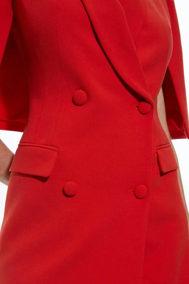 Dresses Women Karen Millen Compact Stretch Tailored Tuxedo Cape Sleeve Mini Blazer Dress Tomato Red