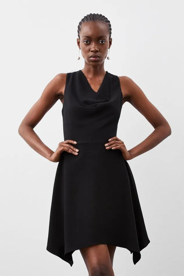 Dresses Women Karen Millen Compact Stretch Viscose Cowl Neck Tailored Mini Dress Black Dresses Women Karen Millen Compact Stretch Viscose Cowl Neck Tailored Mini Dress Black