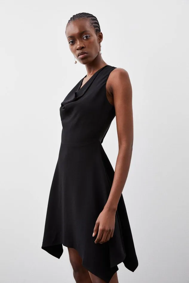 Dresses Women Karen Millen Compact Stretch Viscose Cowl Neck Tailored Mini Dress Black
