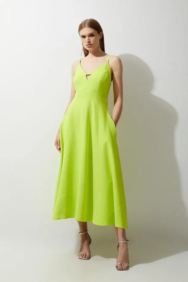Dresses Women Karen Millen Compact Stretch Viscose Tailored Full Skirted Midi Dress Lime Dresses Women Karen Millen Compact Stretch Viscose Tailored Full Skirted Midi Dress Lime