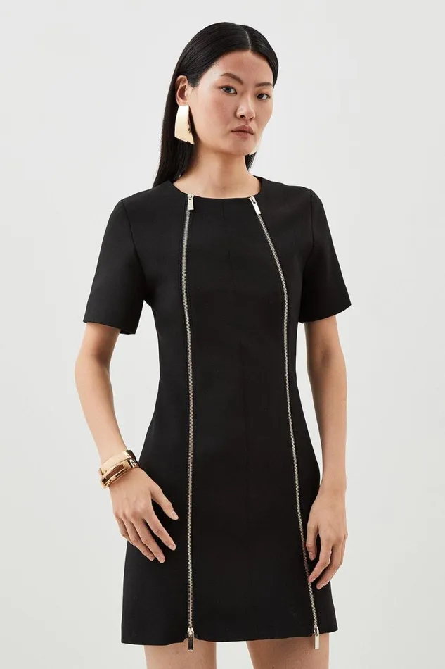 Dresses Women Karen Millen Compact Stretch Zip Detail Tailored Mini Dress Black Dresses Women Karen Millen Compact Stretch Zip Detail Tailored Mini Dress Black