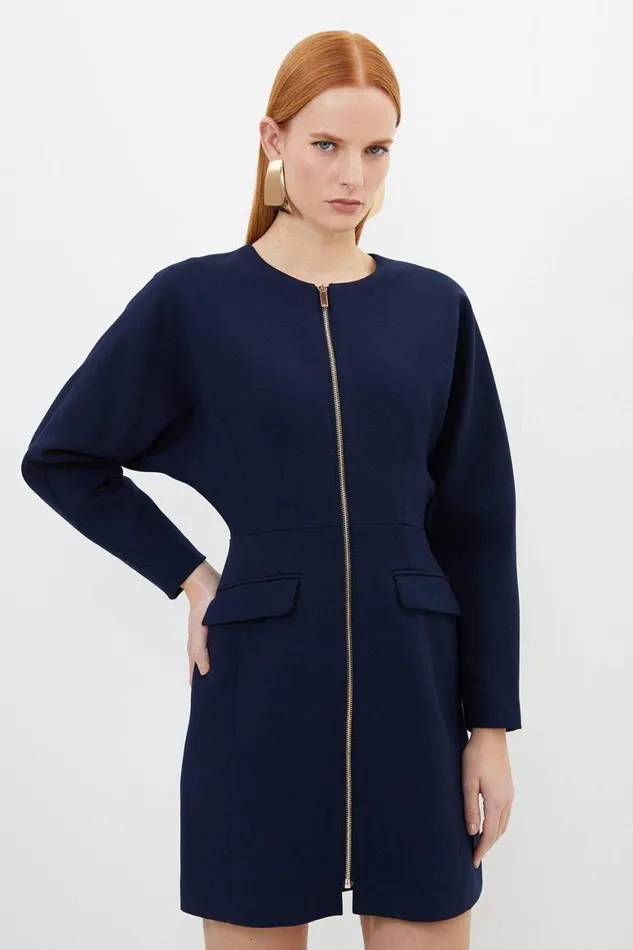 Dresses Women Karen Millen Compact Stretch Zip Through Mini Dress Navy
