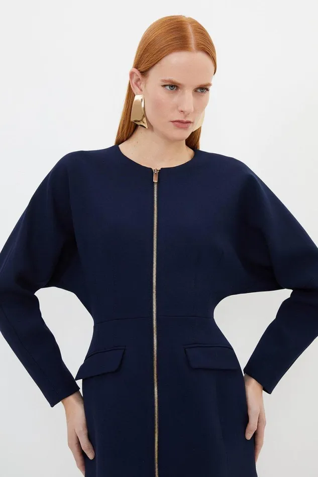 Dresses Women Karen Millen Compact Stretch Zip Through Mini Dress Navy