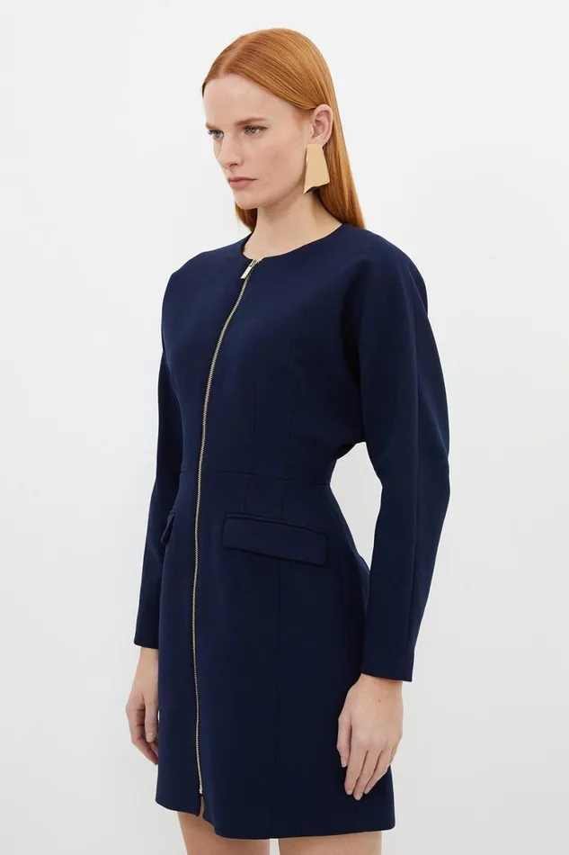 Dresses Women Karen Millen Compact Stretch Zip Through Mini Dress Navy