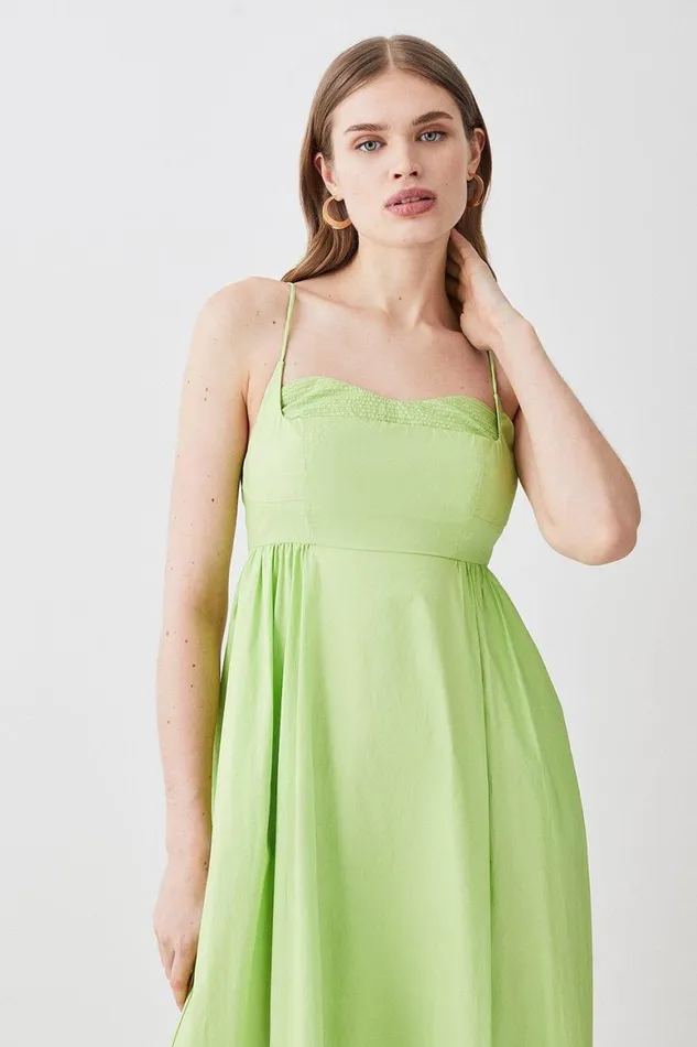 Dresses Women Karen Millen Cotton Topstitch Strappy Maxi Dress Lime