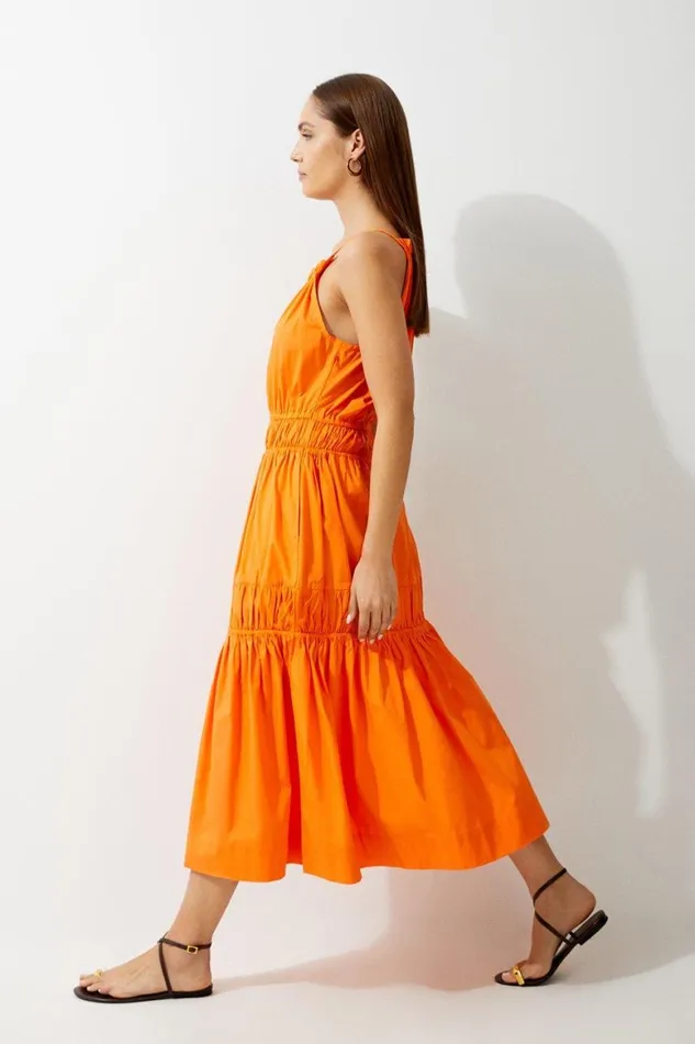 Dresses Women Karen Millen Cotton Woven Shirred Tiered Maxi Dress Orange