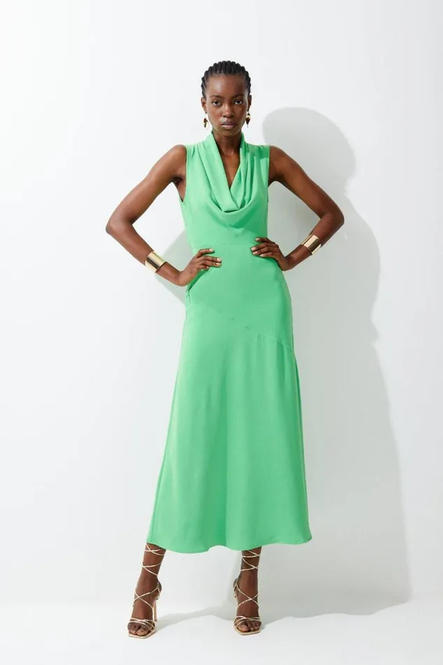 Dresses Women Karen Millen Cowl Neck Woven Crepe Midi Dress Green