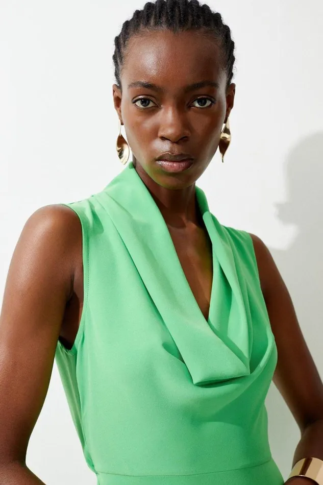 Dresses Women Karen Millen Cowl Neck Woven Crepe Midi Dress Green
