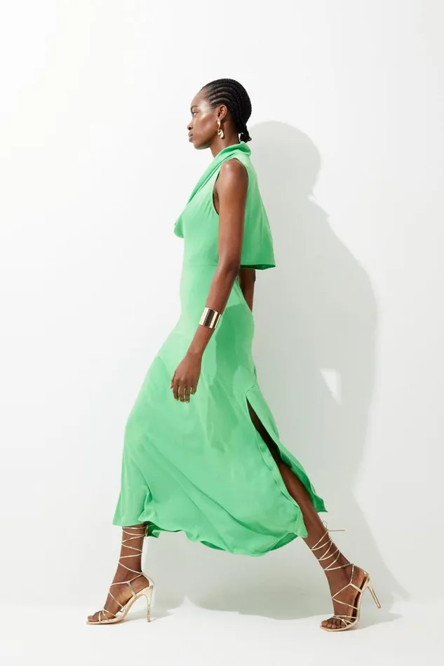 Dresses Women Karen Millen Cowl Neck Woven Crepe Midi Dress Green